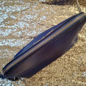 Michael Kors Navy Blue Leather Crossbody Bag with Silver Hardware